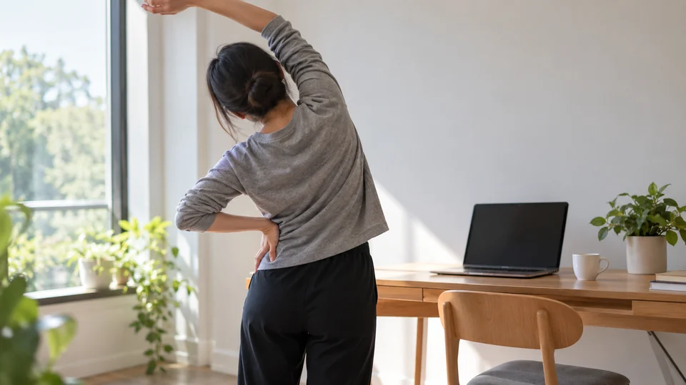 窓のそばで軽く体を動かす様子のイメージ